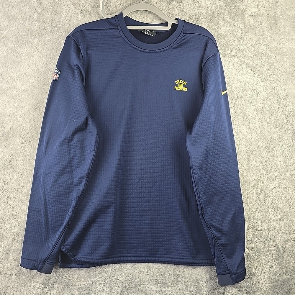 Nike Green Bay Packers On Field Shirt Mens Medium Blue Long Sleeve Thermal